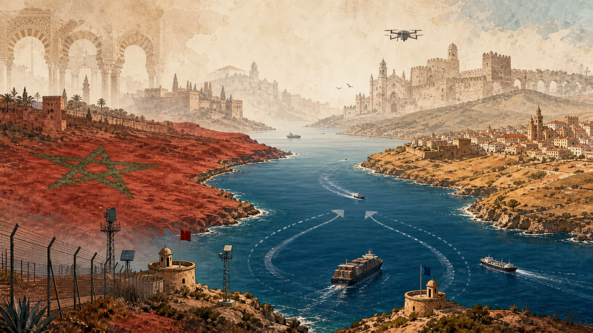 Politische Karikatur zu Ceuta, Marokko, Spanien, al-Andalus und Westsahara