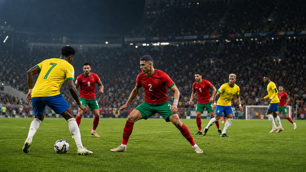 Marokko verteidigt kompakt gegen Brasilien in einem WM-Stadion